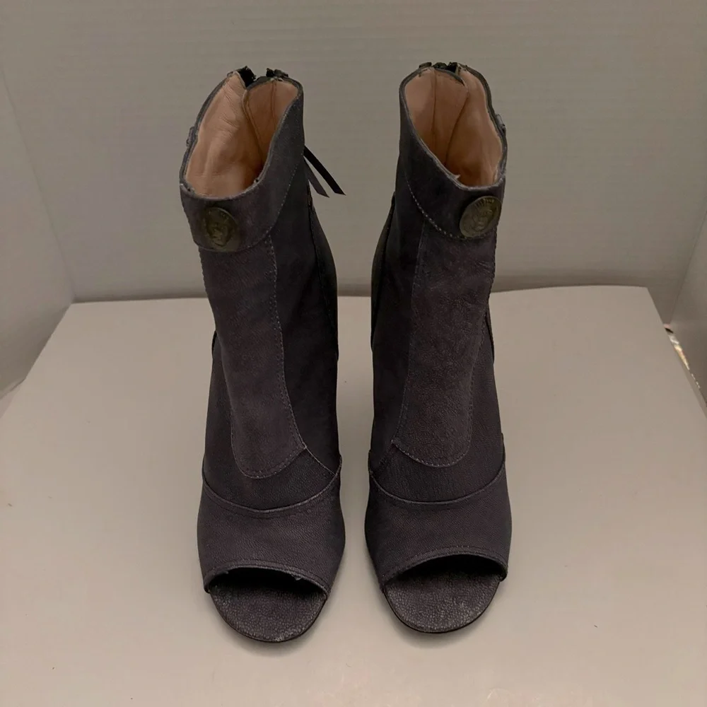 JEROME C. ROUSSEAU Blue leather Open Peep Toe Stiletto Ankle booties Italy Sz 7